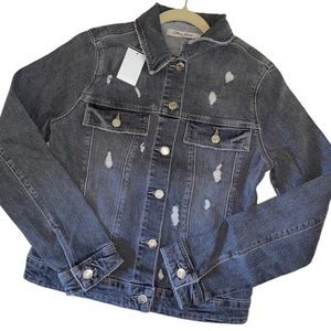 NWT MAVI CHARCOAL DISTRESSED DENIM JEAN JACKET, VINTAGE LOOK• RUNS LARGE